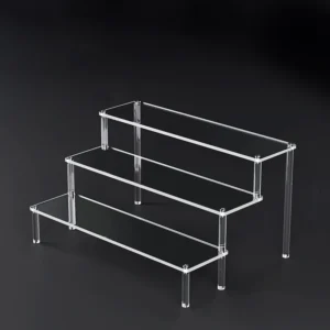 Expositor acrílico escalonado (1 a 5 niveles) — Estante transparente para exhibir muñecas, figuras de arcilla, postres y perfumes — Vitrina organizadora W-10