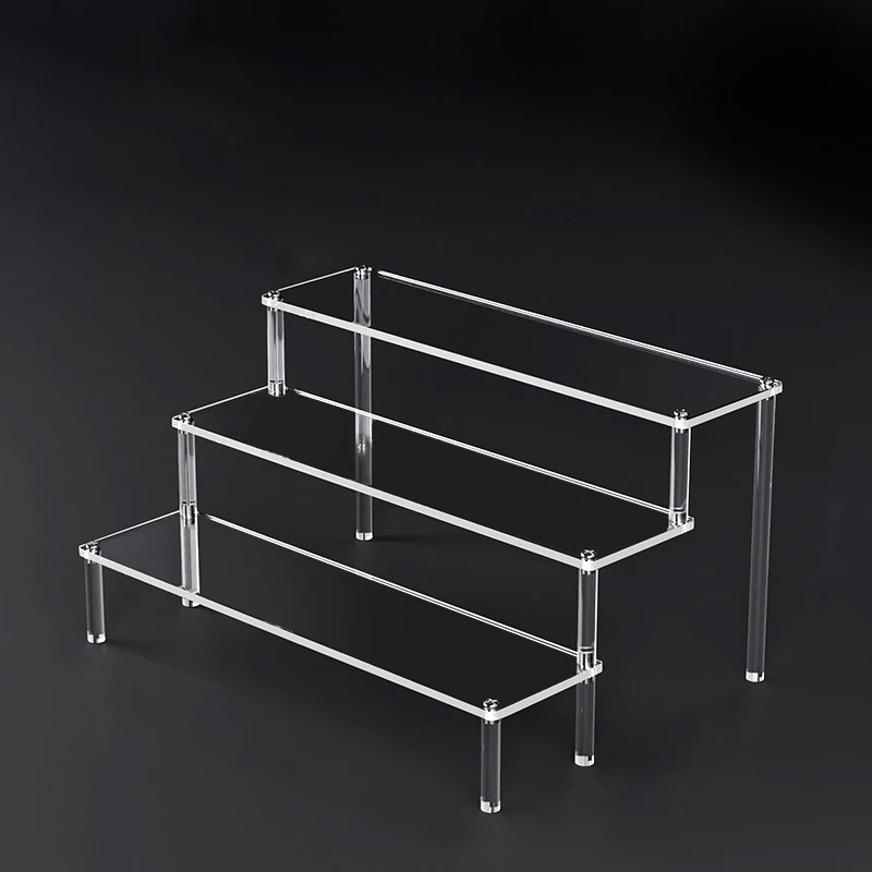 Expositor acrílico escalonado (1 a 5 niveles) — Estante transparente para exhibir muñecas, figuras de arcilla, postres y perfumes — Vitrina organizadora W-10