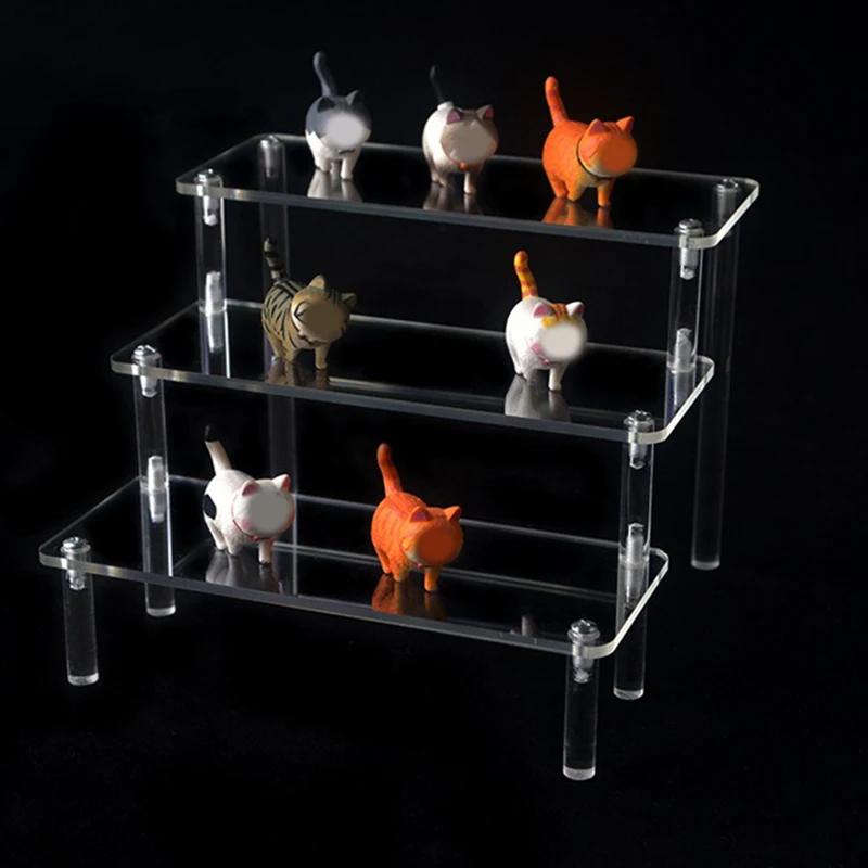 Expositor acrílico escalonado (1 a 5 niveles) — Estante transparente para exhibir muñecas, figuras de arcilla, postres y perfumes — Vitrina organizadora W-10 - Imagen 3