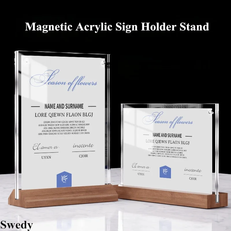 Marco de madera para pósteres y menús (A6, 100x150 mm) — Soporte magnético de plástico para banners y expositor de acrílico para letreros - Imagen 2