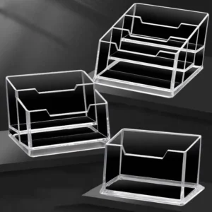1 unidad de organizador de escritorio transparente: caja de almacenamiento y expositor de acrílico y plástico transparente para tarjetas de visita y tarjetas de mesa.