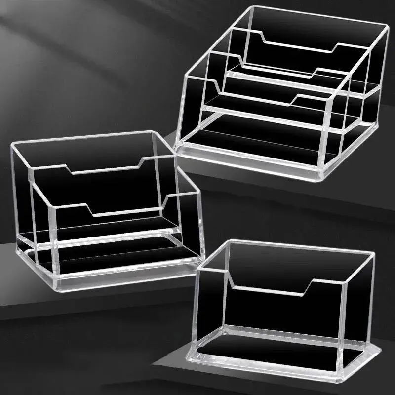 1 unidad de organizador de escritorio transparente: caja de almacenamiento y expositor de acrílico y plástico transparente para tarjetas de visita y tarjetas de mesa.