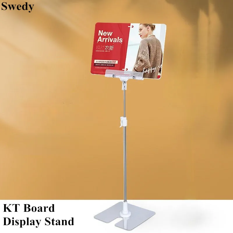 Soporte metálico expositor de carteles publicitarios de altura ajustable — Portacarteles de mesa para supermercados, soporte para listas de precios, banners y paneles KT — Clip POP